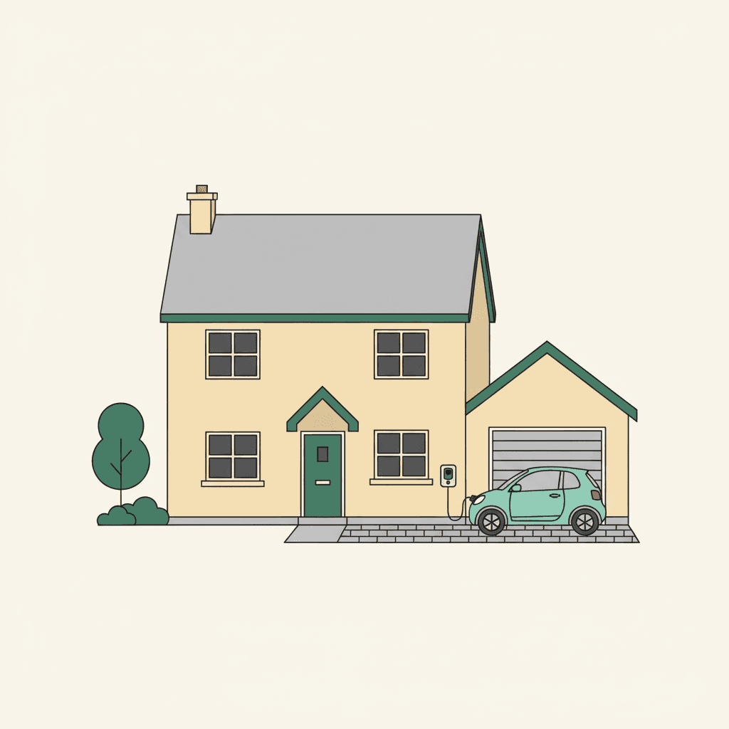 Detached house with driveway and wall-mounted EV charger